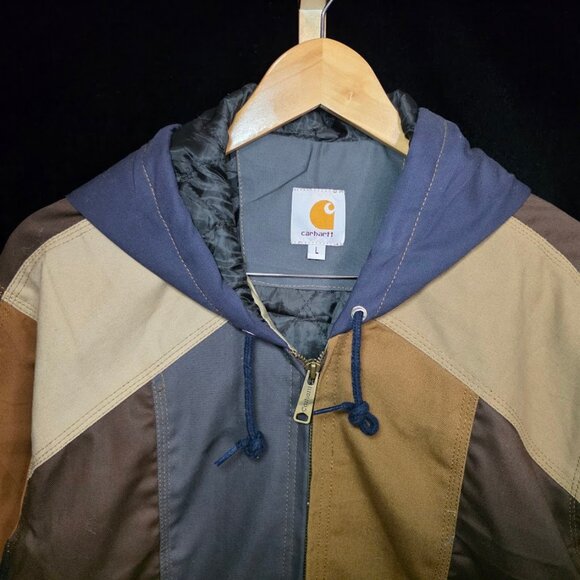 NWOT Carhartt Reworked Patchwork Quilt-Lined Canvas Hoodie L - Picture 2 of 11